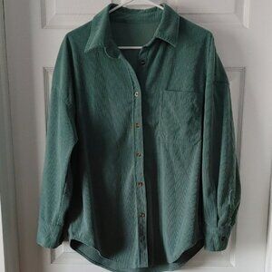 Green Oversized Soft Corduroy Button Down Long Sleeve Women's Sz Medium Casual